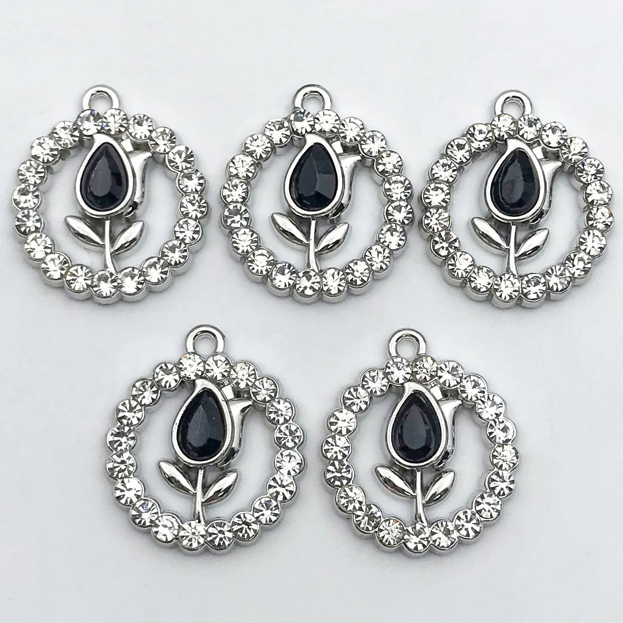 5Pcs Metal Alloy Charms Black Series Sweet and Cool Style Butterfly Cross Flower Shape Pendants Decorations For Jewelry Making