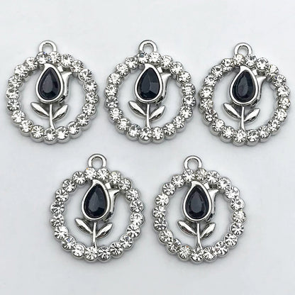 5Pcs Metal Alloy Charms Black Series Sweet and Cool Style Butterfly Cross Flower Shape Pendants Decorations For Jewelry Making