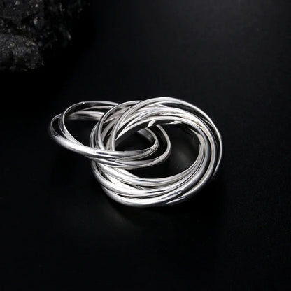 Hoy 925 Sterling Silver Fine Five Circles Ring For Women Fashion Folk-custom Wedding Party Christmas Gift Classic Jewelry
