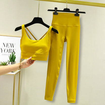 TRY TO BN Women's Tracksuit Yoga Sets Fitness Leggings Sports Bra Naked Sportwear Breathable Workout Two Pieces Suit Gym Clothes