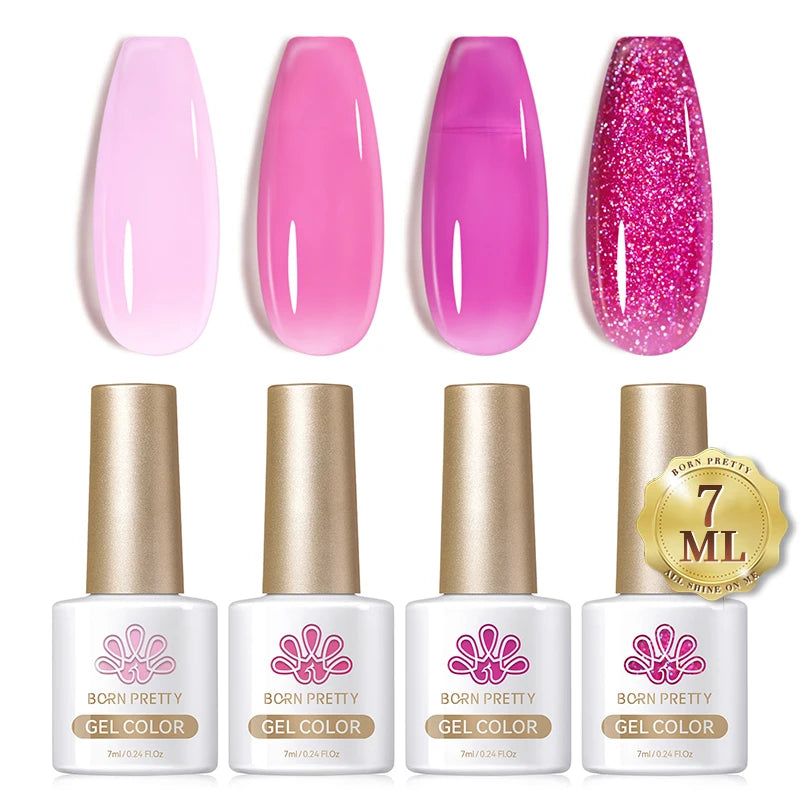 BORN PRETTY 7ml Glitter Gel Nail Polish Set Sparkly Shiny Gold Silver Pink Glitter Gel Polish Kit Winter Christmas Gift Box