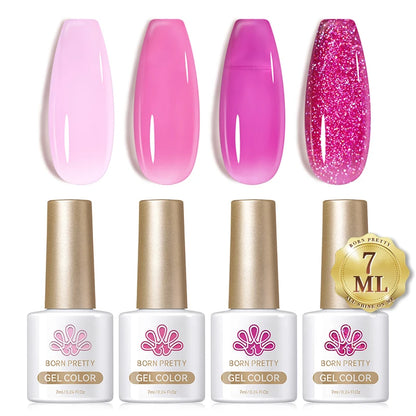 BORN PRETTY 7ml Glitter Gel Nail Polish Set Sparkly Shiny Gold Silver Pink Glitter Gel Polish Kit Winter Christmas Gift Box