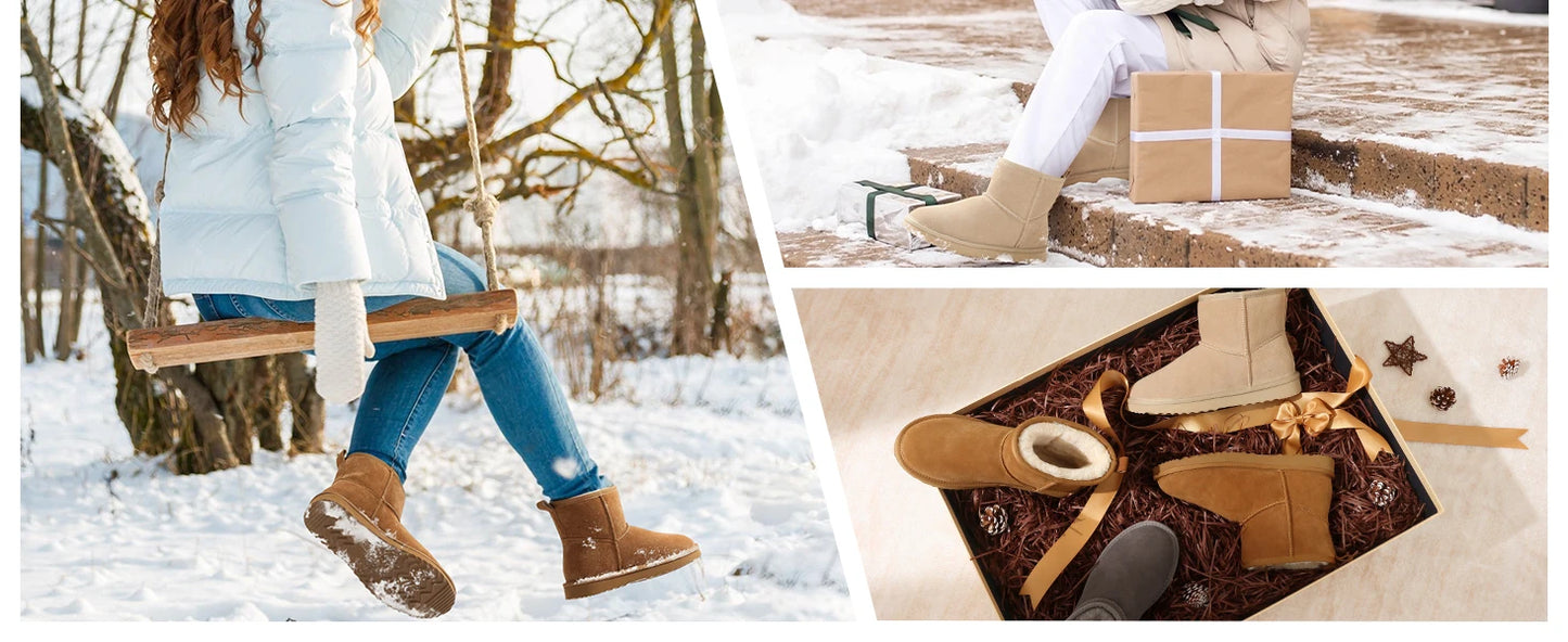 Evshine Winter Mini Snow Boots For Women Plush Lined Warm Suede Snow Boots Comfy Fuzzy Boots Fur Home Ankle Boots Lady Snow Boot