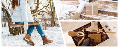 Evshine Winter Mini Snow Boots For Women Plush Lined Warm Suede Snow Boots Comfy Fuzzy Boots Fur Home Ankle Boots Lady Snow Boot