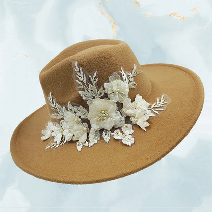 Embroidered three-dimensional flower fedora hat Women's jazz top hat Spring and autumn panama church fashion elegant wedding Hat