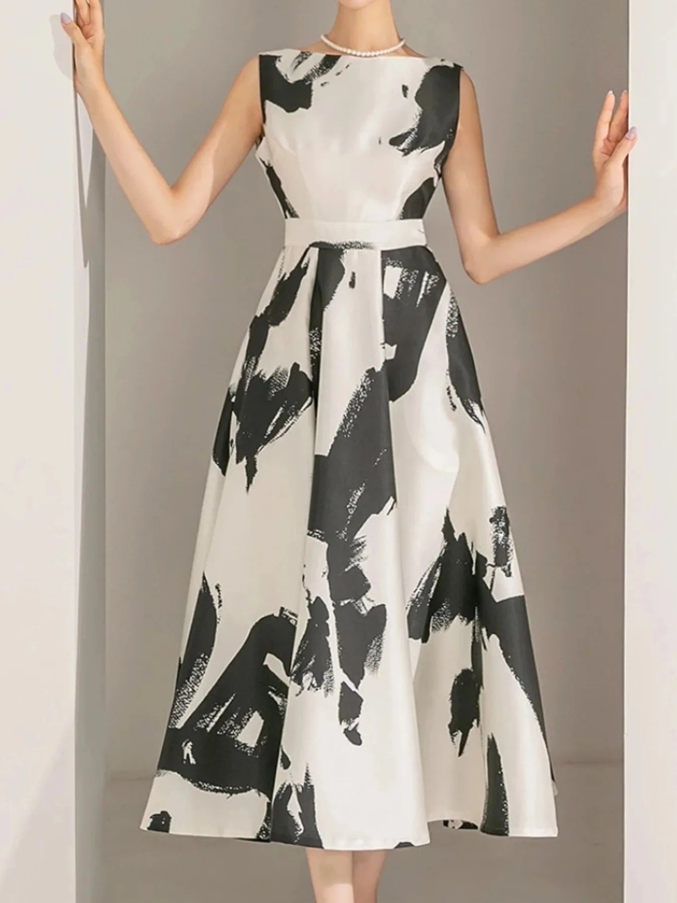 Women Elegant Casual Print Summer Dress Sleeveless Vintage A-Line Chic Party Birthday Vestidos Female Clothes New Midi Robe