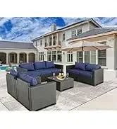Qoutdoor PE wicker patio furniture rattan sectional loveseat couch set conversation sofa with storage box for balcony lawn a
