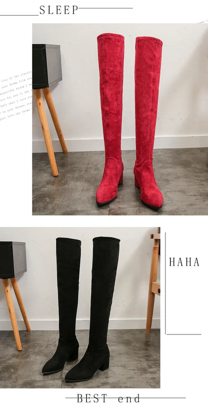Thigh High Boots Women 2023 Winter Fashion Boot New Over Knee Boots Women Shoes Sexy High Heels Botas Red Warm Fur Black Boots