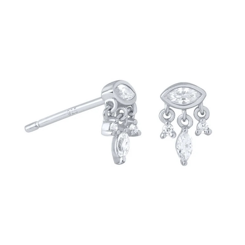 925 Sterling Silver Ear Needle Geometric Zircon Metal Earrings for women Shiny Crystal Luxury Small Stud Fashion Wedding Jewelry