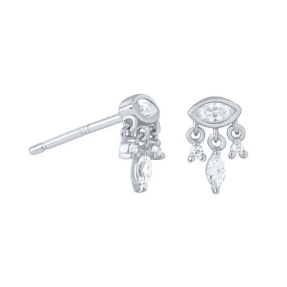 925 Sterling Silver Ear Needle Geometric Zircon Metal Earrings for women Shiny Crystal Luxury Small Stud Fashion Wedding Jewelry