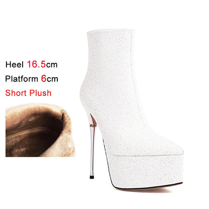 2025 New Autumn Winter Shiny Stiletto Ankle Boots Woman High Heels Glitter Bling Short Boots Women Platform Pointed Toe Shoes