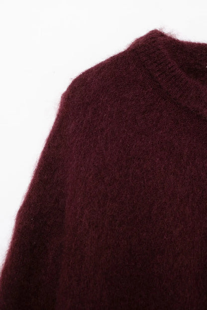 HH Autumn Sweater For Women Fashion Vintage Wine Red Knitted Pullover Long Sleeve O Neck Sweatshirt High Street Knitwear Top