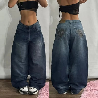 American Fashion Trends Joker Tooling Pocket Baggy Jeans Female Street Y2K New Hip Hop Oversized Wide-leg Pants Unisex Jeans