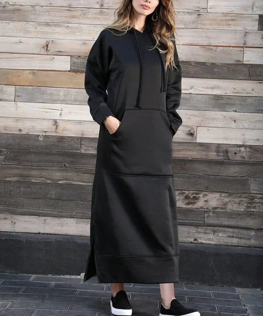 Autumn and Winter New Loose Size Knitted Hooded Long Dress Plush Casual Fashion Dress Large Pocket Skirt Women's Wear