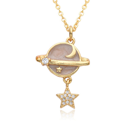 Y2K Gold Color Saturn Charms Micro-inlaid CZ Necklace for Women Planet Choker Chain Pendant DIY Jewelry Christmas Gift Wholesale