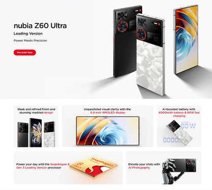 New Original Global Version Nubia Z60 Ultra Leading Version NX721J Snapdragon 8 Gen 3 Leading Version 6.8" 2480x1116 50MP 6000mA