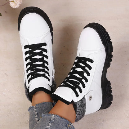 Winter Women's Boots Fashion High Top Warm Cotton Boots 2026 Winter New Women's Snow Boots Leather Casual Ankle Boot Botas Mujer