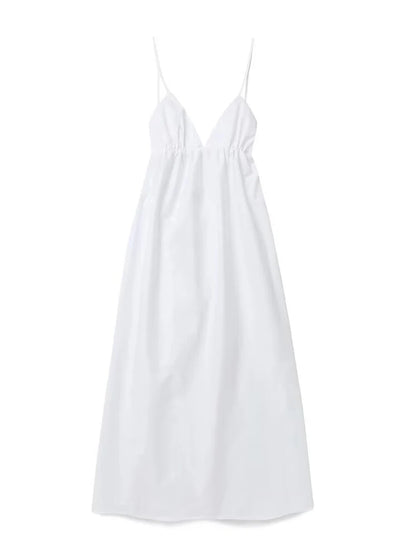 TRAFZA Women's White Elegant Halter Dress Pure V Neck Sexy Backless Spaghetti Strap Long Beach Holiday Casual Party Dresses