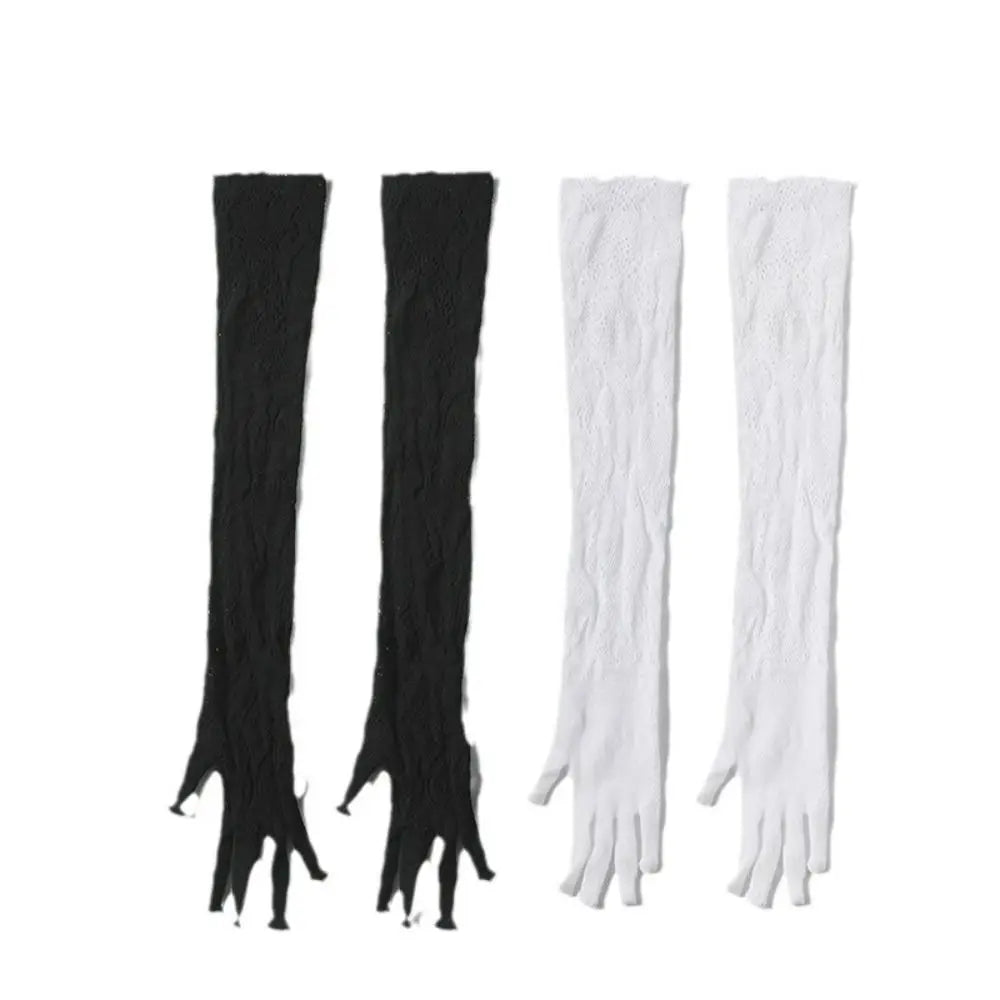 High Elasticity Long Lace Gloves Cosplay Stage Performance Bridal Gloves Floral Pattern Halloween Mesh Mittens