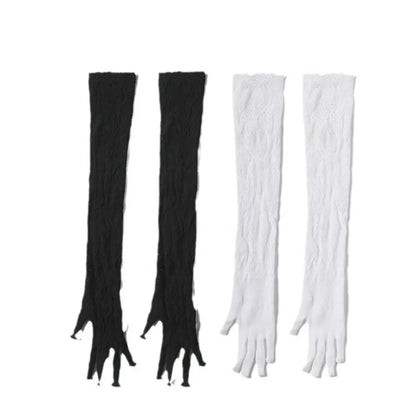 High Elasticity Long Lace Gloves Cosplay Stage Performance Bridal Gloves Floral Pattern Halloween Mesh Mittens