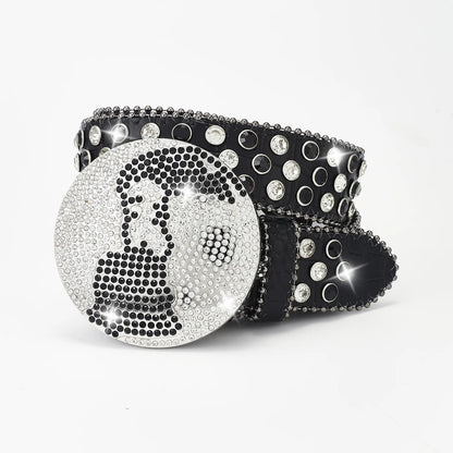 Western Leather belt BlingBling Diamond round buckle water Crystal diamond belt punk style Unisex PU Synthetic belt