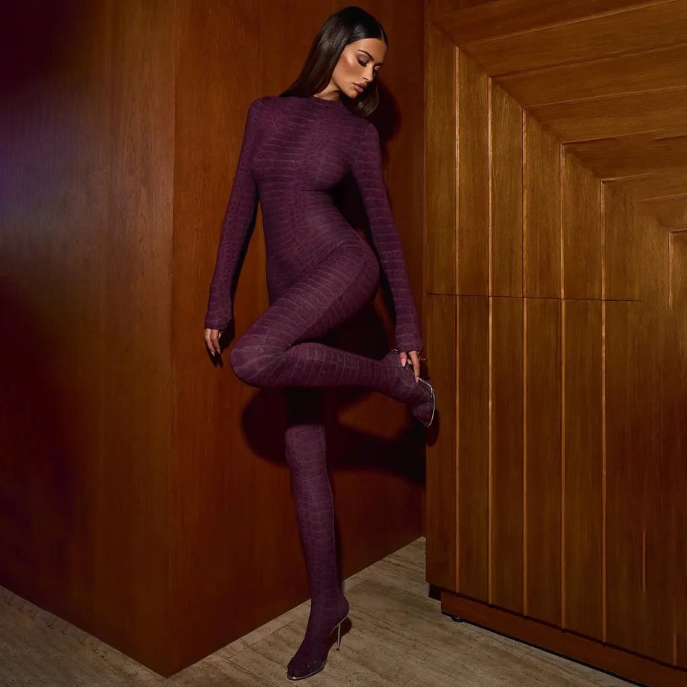 SsTss 2025 Trendy Autumn Winter Houndstooth Print Jumpsuit Women's Stand Collar Long Sleeve Slim Rompers Overalls Y2K Outfits