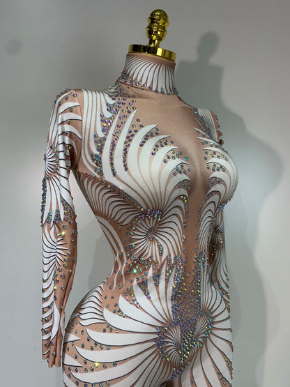 STOCK Sparkly Diamond Women Sexy Mesh Jumpsuit Nightclub Bar Party Show Gogo Dancer Clothing Drag Queen Outfit Stage Costume