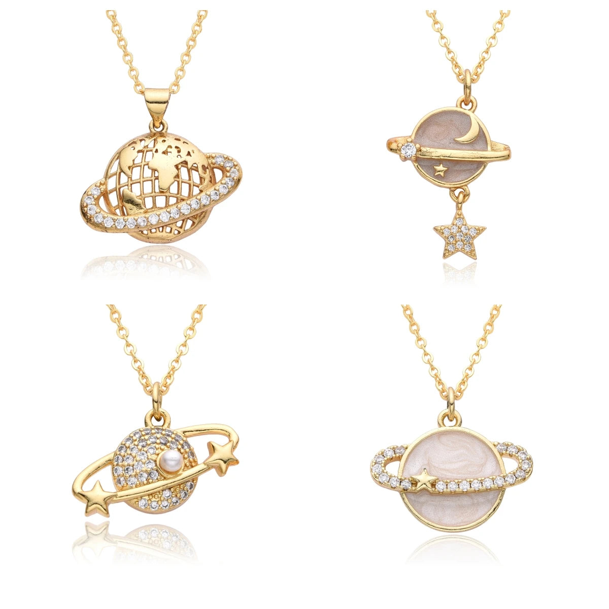 Y2K Gold Color Saturn Charms Micro-inlaid CZ Necklace for Women Planet Choker Chain Pendant DIY Jewelry Christmas Gift Wholesale
