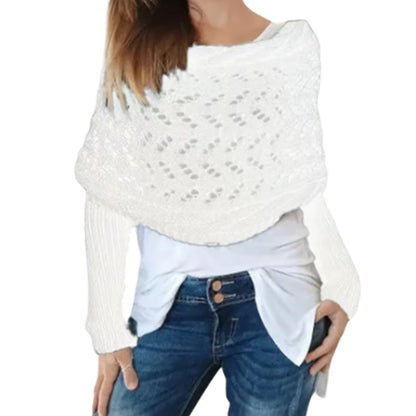 〔CC88〕Autumn and Winter Long Shawl Knitted Hollow Out Fashion Casual Wraps Shoulder Sweater Scarf with Lengthened Double Sleeves