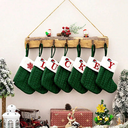 Christmas Letters Stocking Christmas Decor For Home 2024 Xmas Tree Pendant Gifts Green Snowflake Socks Christmas Party Decors
