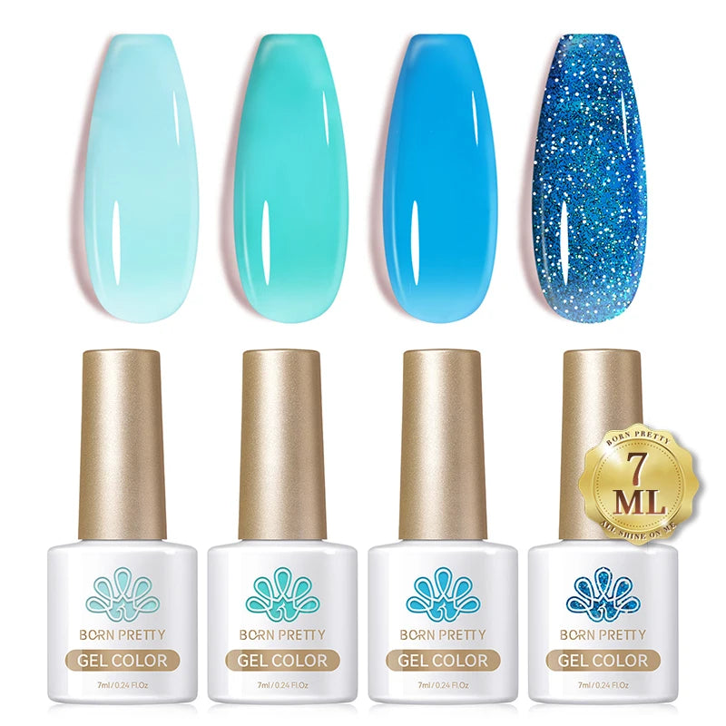 BORN PRETTY 7ml Glitter Gel Nail Polish Set Sparkly Shiny Gold Silver Pink Glitter Gel Polish Kit Winter Christmas Gift Box