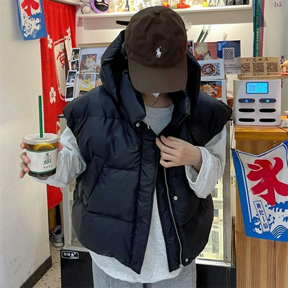 Stand Collar Sleeveless Down Cotton Jacket Women's Autumn Winter New  Loose Warm Hooded  Short Waistcoat Outwear Female