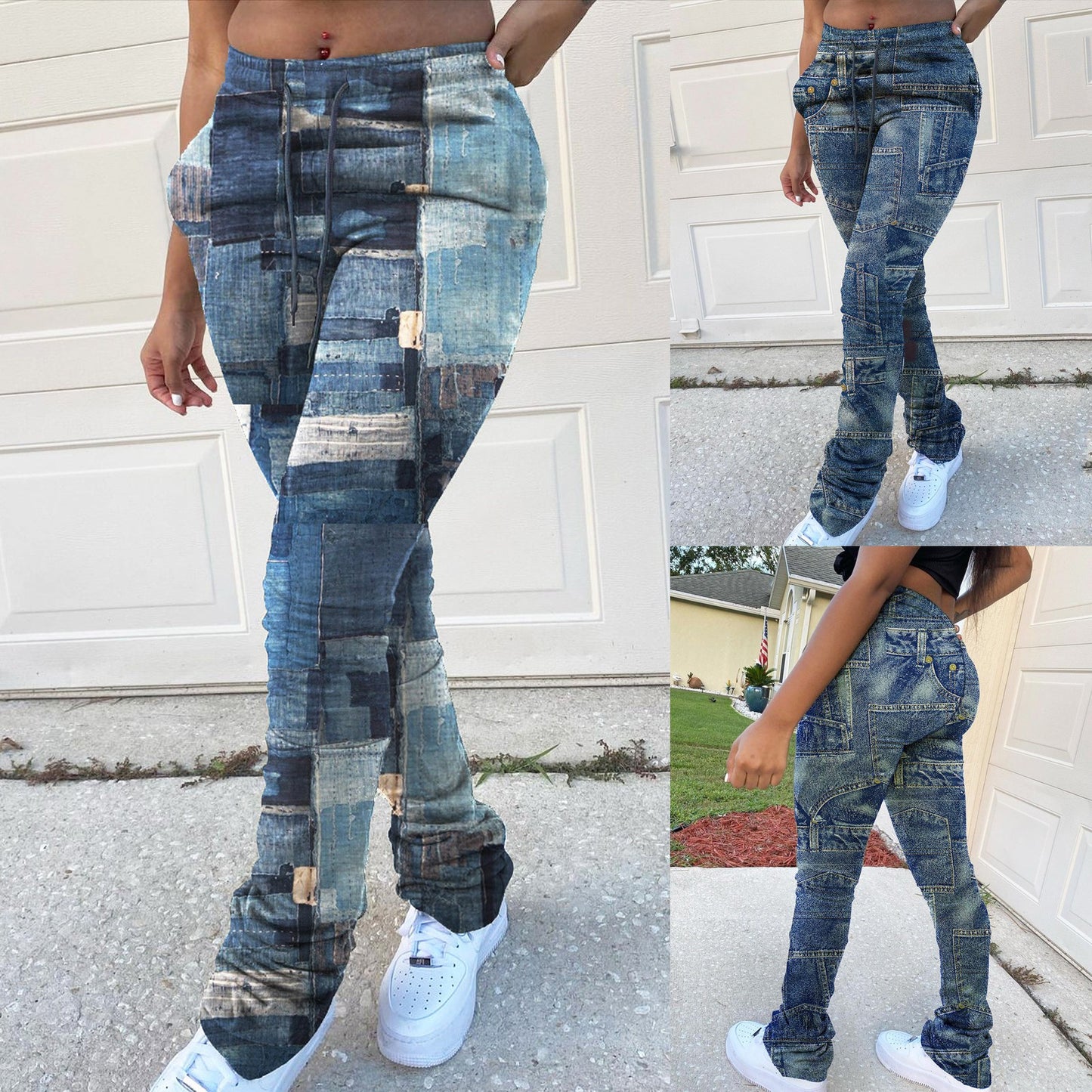 Cargo Pants Women Plus Size Casual Jeans Print Trousers Strap Long Pocket Pant Wide Pants Women High Waist pantalones de mujer