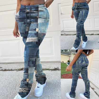 Cargo Pants Women Plus Size Casual Jeans Print Trousers Strap Long Pocket Pant Wide Pants Women High Waist pantalones de mujer