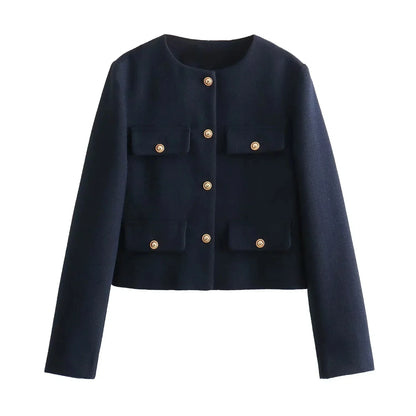 2025 New Woman Jackets Outerwears Long Sleeve Cropped Fashion Jacket for Women Button Short Coats Elegant Women's Coat