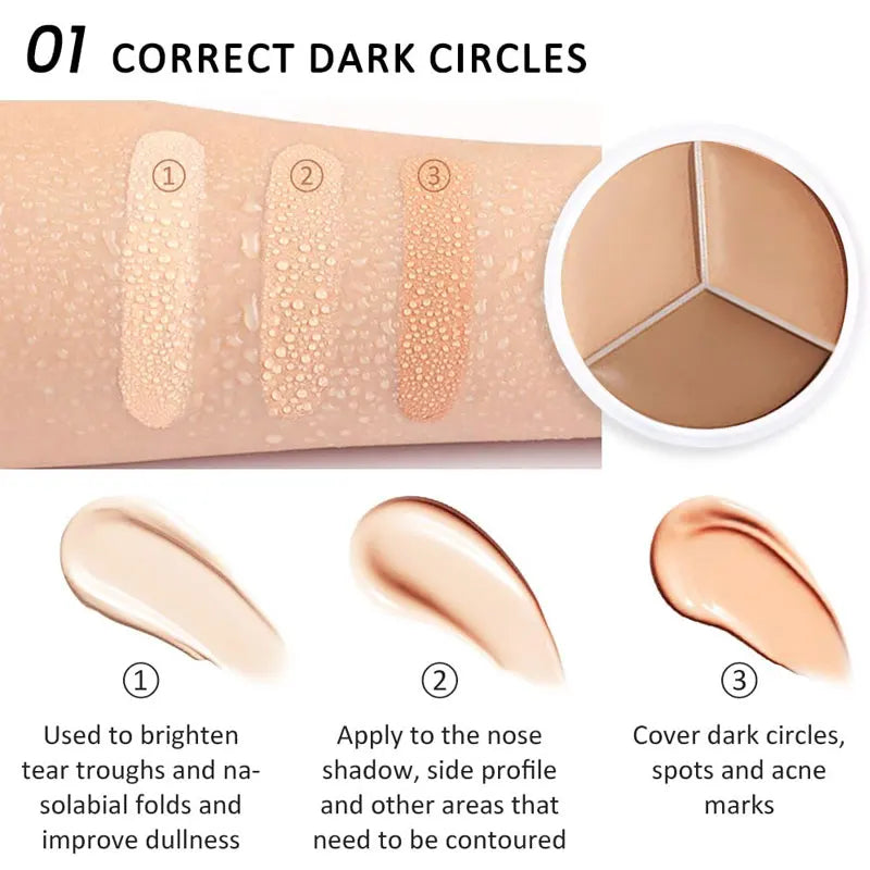 EELHOE 3color Concealer Conceal Redness Dark Circles No Creasing No Separation Full Cover Moisturizing Brightens Skin Concealer