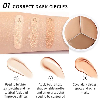 EELHOE 3color Concealer Conceal Redness Dark Circles No Creasing No Separation Full Cover Moisturizing Brightens Skin Concealer