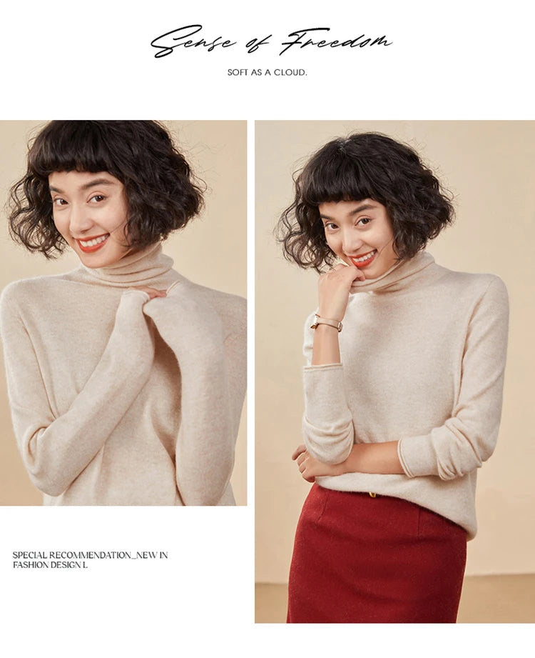 New Women's Cashmere Sweater 100% Pure Cashmere Knitted High Collar Hoodie Hot Selling Soft Solid Color Women's Top