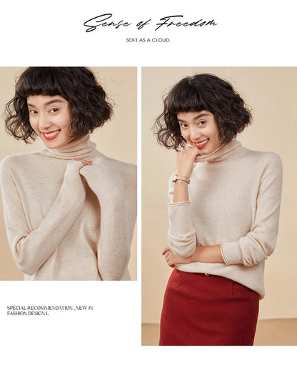 New Women's Cashmere Sweater 100% Pure Cashmere Knitted High Collar Hoodie Hot Selling Soft Solid Color Women's Top