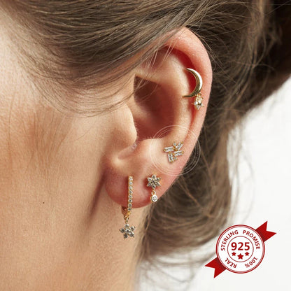 925 Sterling Silver Ear Needle Geometric Zircon Metal Earrings for women Shiny Crystal Luxury Small Stud Fashion Wedding Jewelry