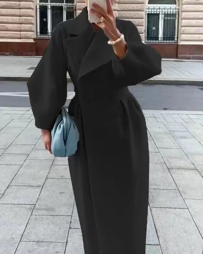 Winter Coat for Women Elegant Lantern Sleeve Lapel Collar Trench Coats Vintage Chic Long Jackets Overcoat 2023 Luxury Outwear