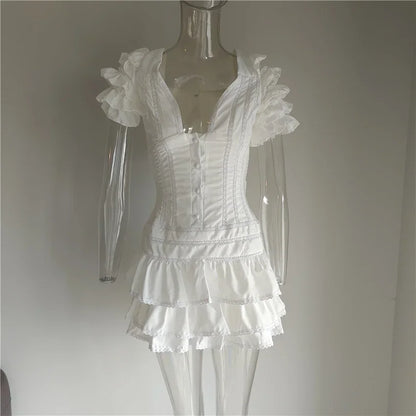 New Sweet Floral Print V-neck Ruffle Light Blue Women Mini Dress