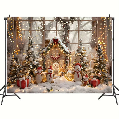 Christmas background with pine trees, gifts, deer, suitable for replacing cookies, candy theme family Christmas party decoration