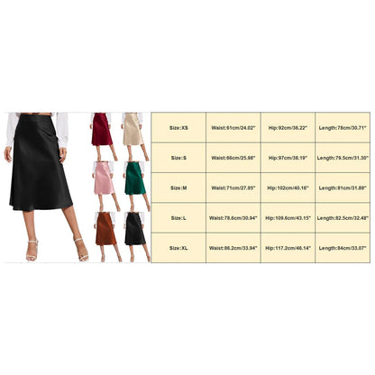 Spring Solid Satin Silk Skirt Women High Waisted Summer Long Skirt New 2024 Elegant Ladies Office A Line Midi Skirts Jupes юбка