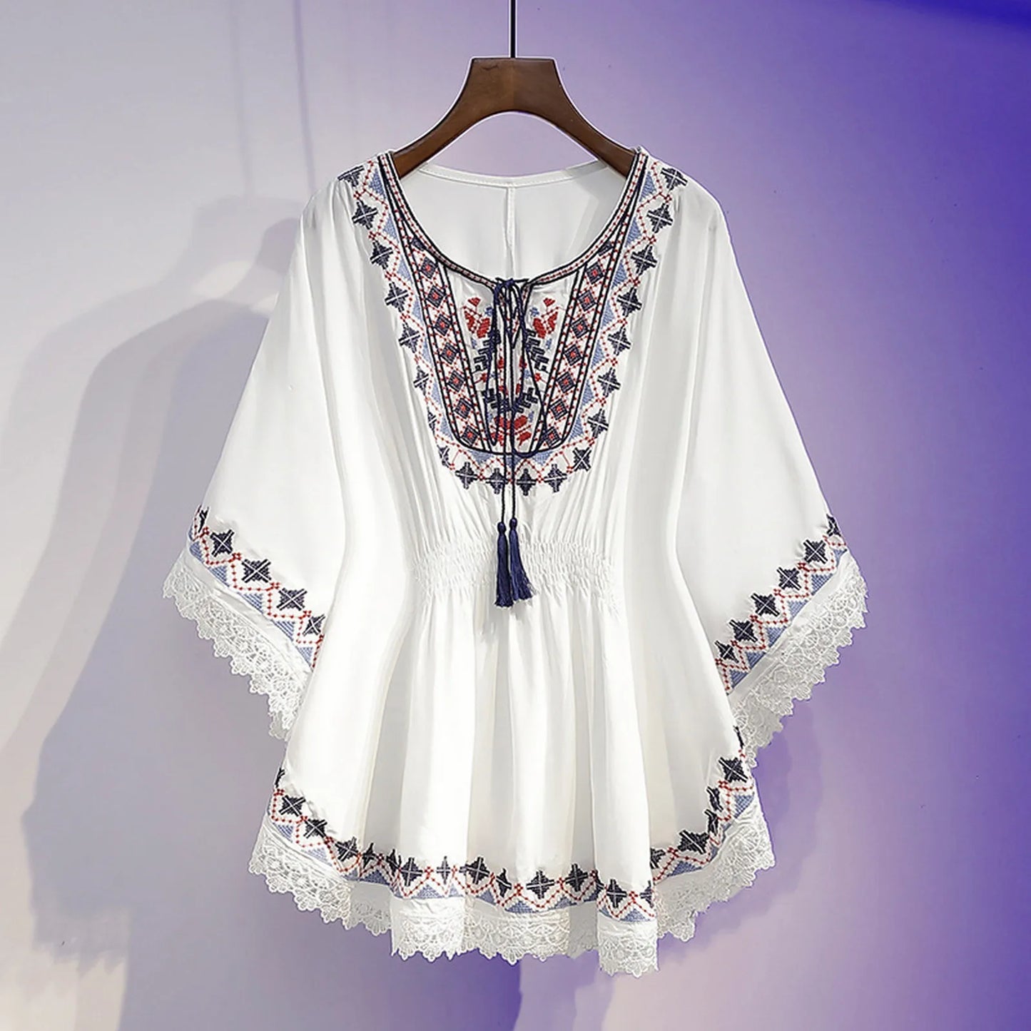 Vintage Printing Loose Top Women'S Tops Bohemian Style T Shirt Showing Thin Mid Length Loose Chic Top Youthful Woman Clothes