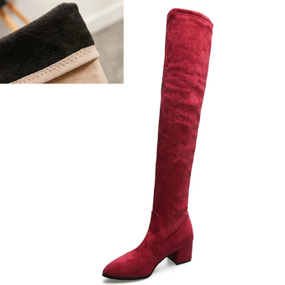 Thigh High Boots Women 2023 Winter Fashion Boot New Over Knee Boots Women Shoes Sexy High Heels Botas Red Warm Fur Black Boots