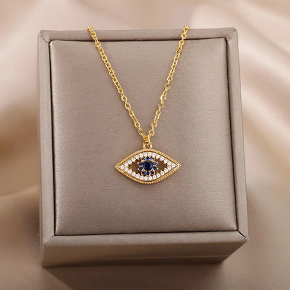 Zircon Evil Eye Necklaces for Women Stainless Steel Sun Pendant Chain Collier Necklace Fashion Turkey Eyes 2023 Goth Jewelry