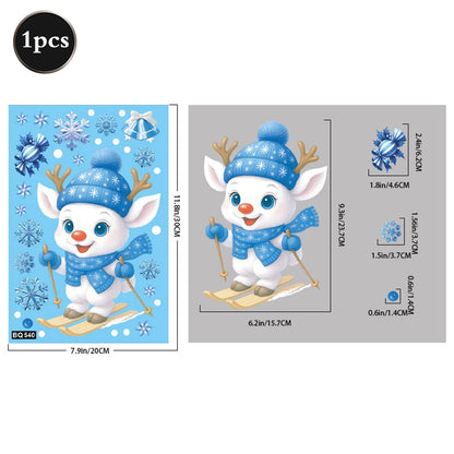 Christmas Window Static Clings Snowman Santa Claus Snowflake Reindeer Cute Xmas Decoration Decal Sticker Home Ornaments Supplies