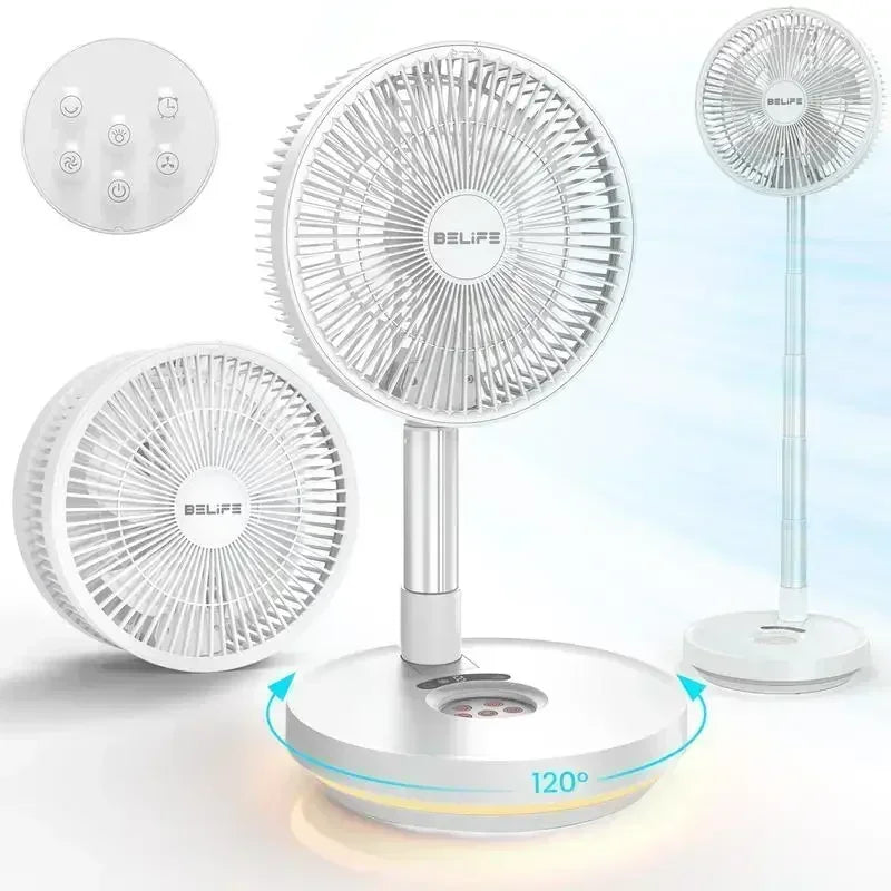 Belife X10 Portable Fan, Cordless Oscillating Fan with Remote, Foldable Telescopic Adjustable Height Fan with LED Light & Timer