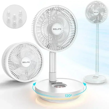 Belife X10 Portable Fan, Cordless Oscillating Fan with Remote, Foldable Telescopic Adjustable Height Fan with LED Light & Timer